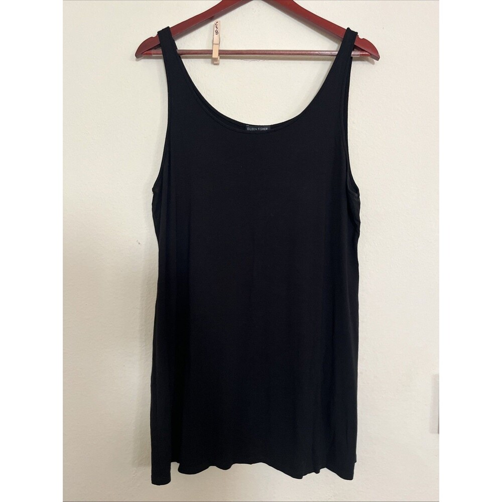 Eileen Fisher Black  Viscose Blend Tank Top Cami Shell Sleeveless Top SZ L